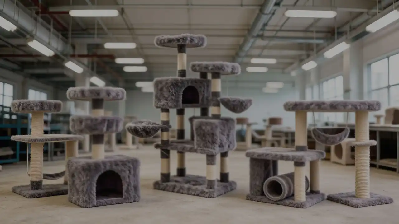 HOMVND cat tree range displayed in a production setting
