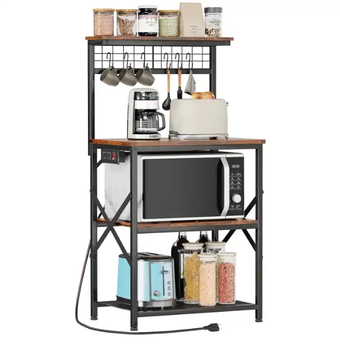 4 tier baker’s rack with power outlets & pegboard