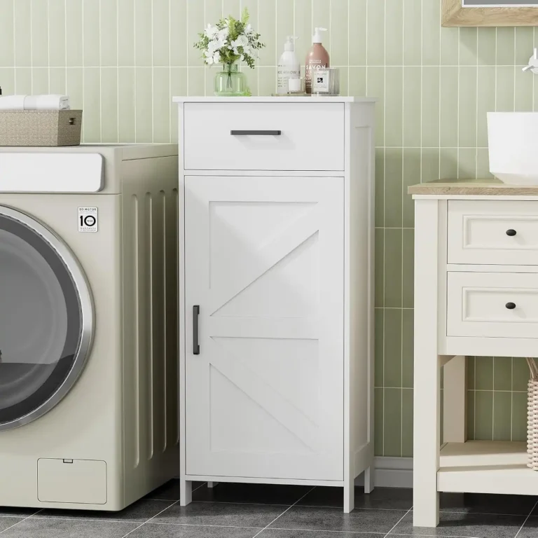 compact freestanding storage cabinet with drawer & adjustable shelf (1)