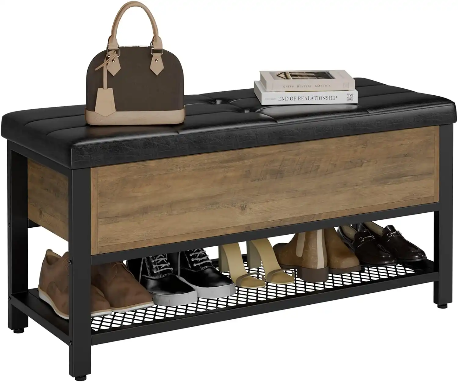 entryway storage bench with flip top compartment & shoe rack (5)