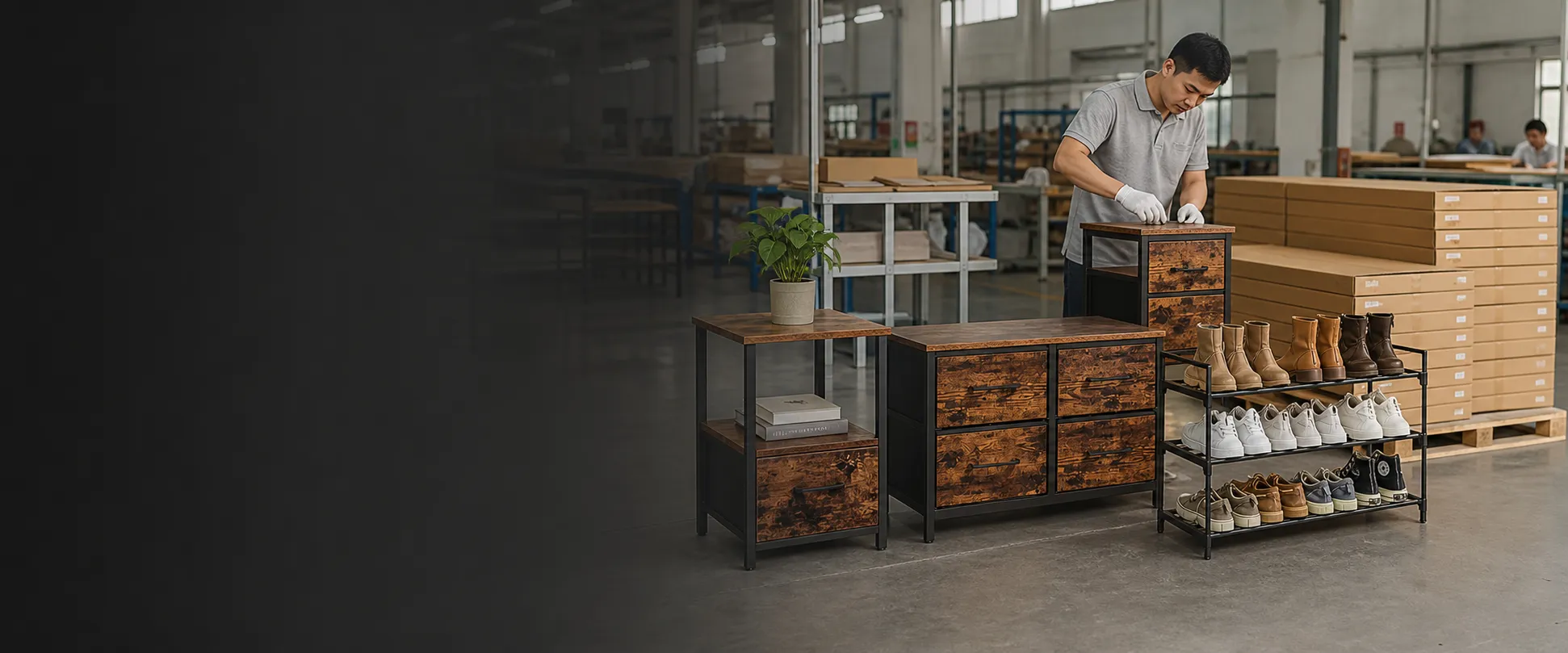 HOMVND flat-pack furniture production and packaging