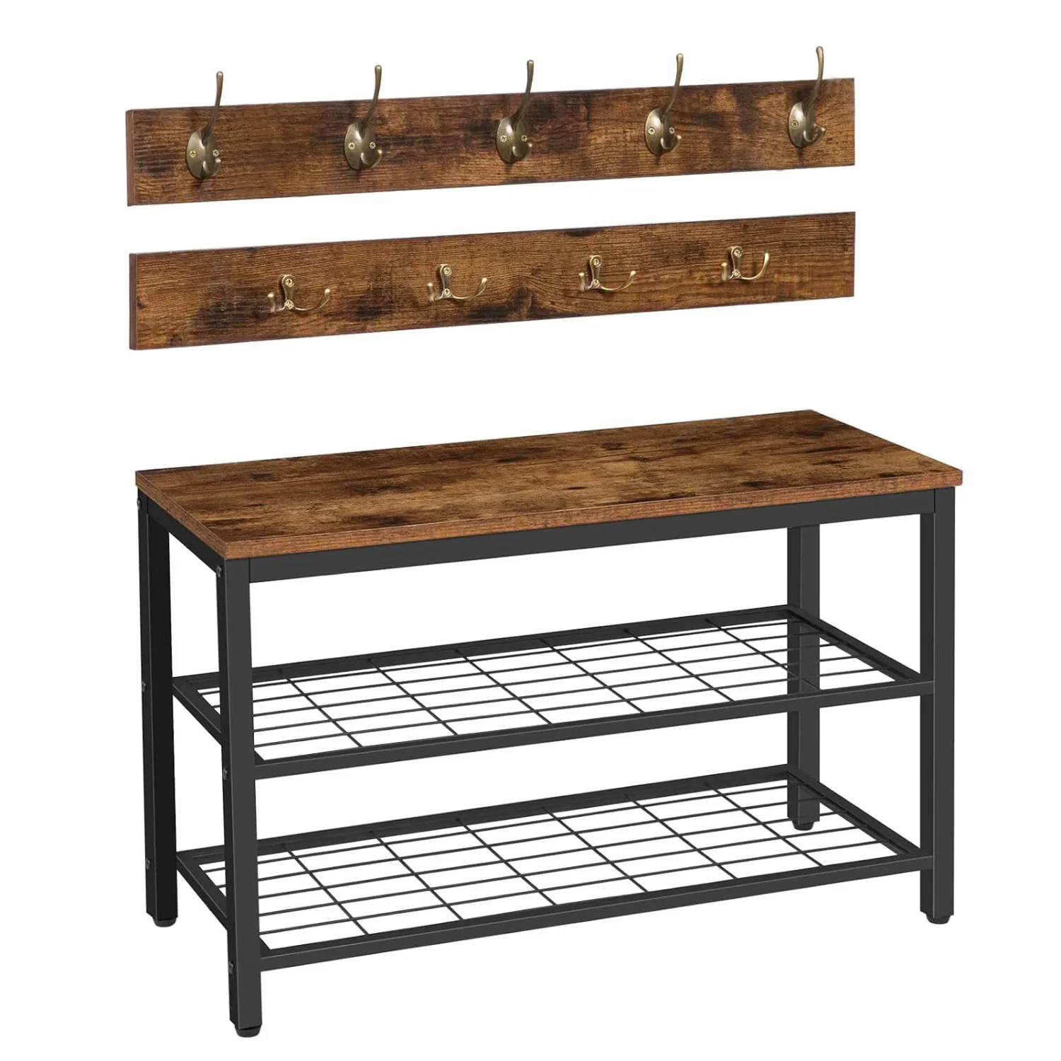 industrial hall tree with shoe bench and coat rack (1)