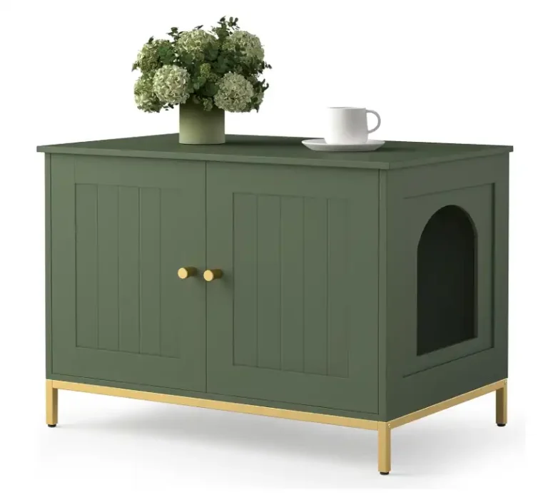 modern cat litter box enclosure with metal frame