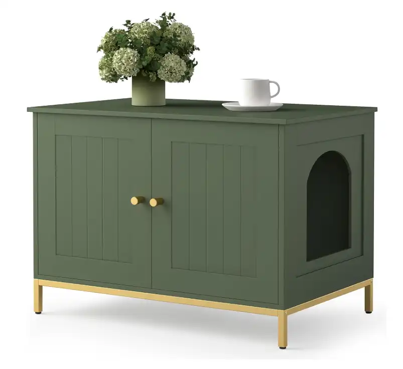modern cat litter box enclosure with metal frame